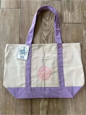 Trader Joe’s Cream Canvas Large Tote with Lavender Trim